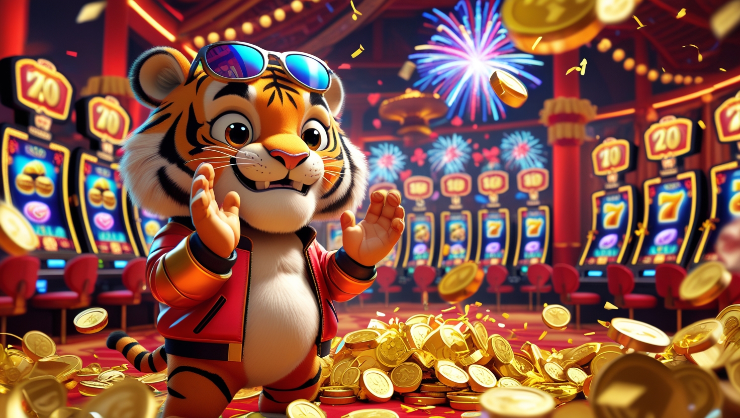 Fortune Tiger Character with Fireworks